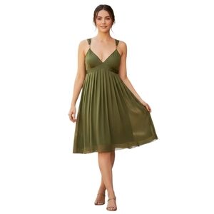 Laundry By Shelli Segal Silk Chiffon Dress Cocktail Olive Green Prom Size 10